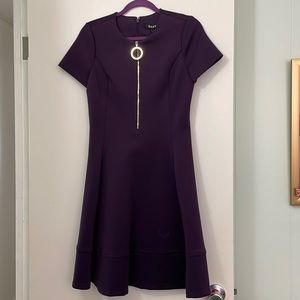 Deep purple with gold hardware DKNY flared dress